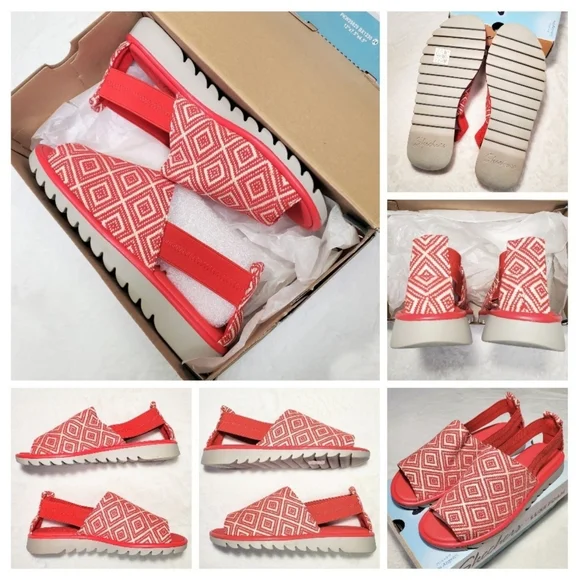 Skechers open toe slip on shoes jigsawed Clearance